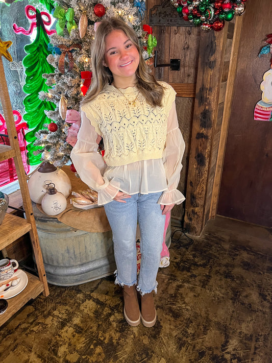 Mesh Layered Crochet Sweater