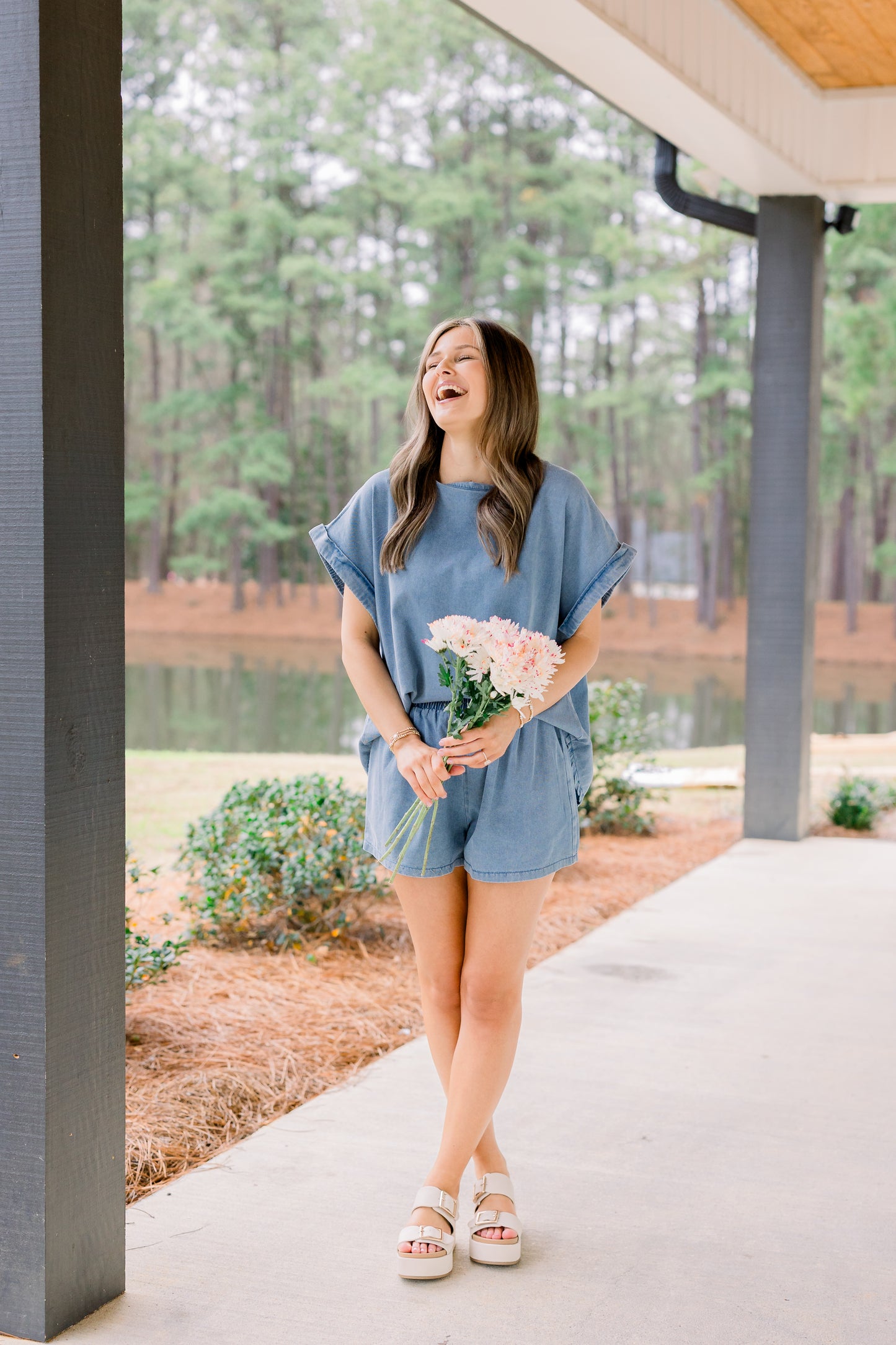 Washed Denim Loose Fit Top and Bottom Set