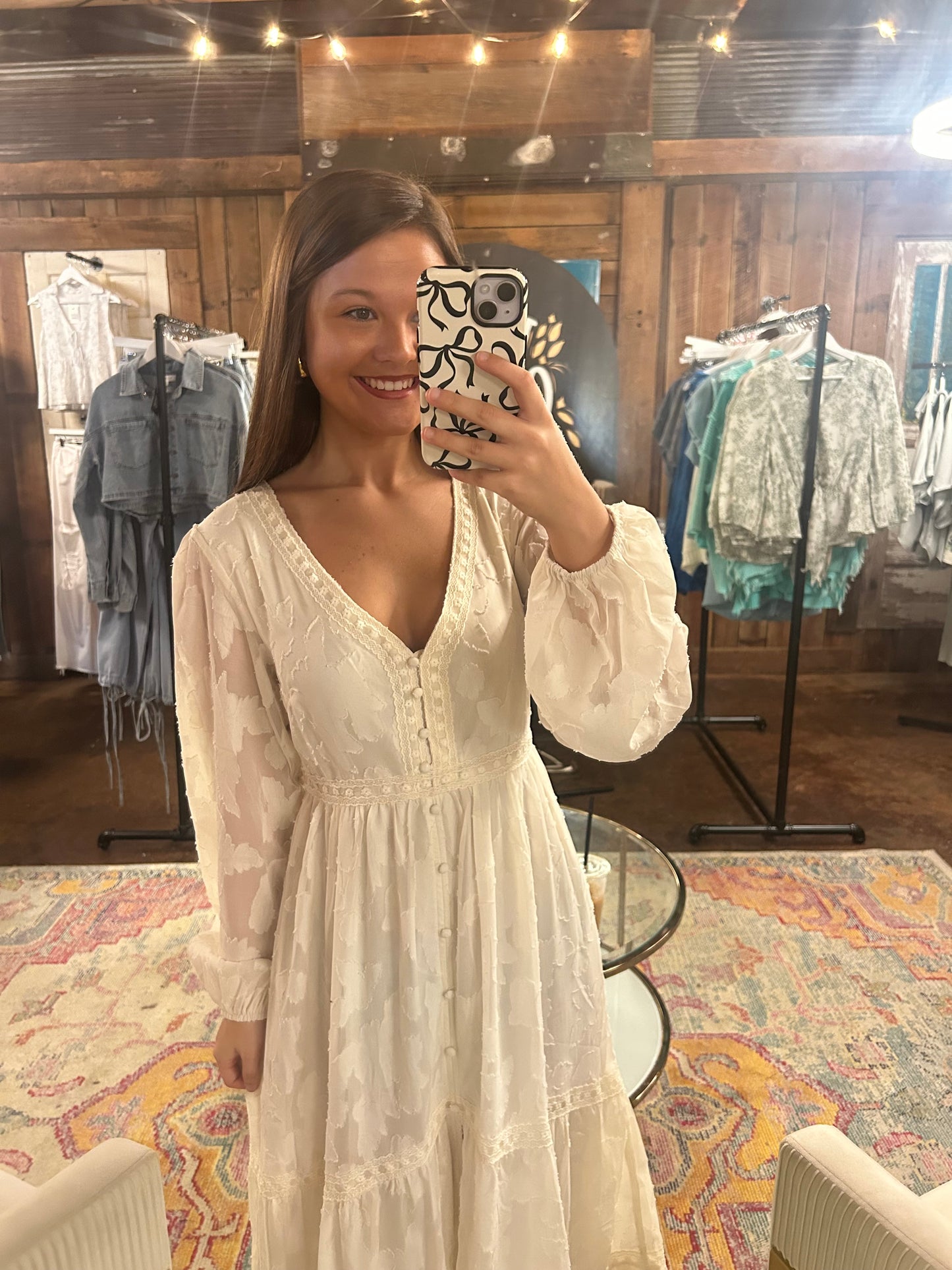 Cream Maxi Dress with Buttons