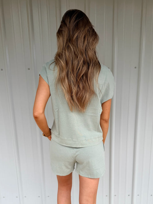 Mally Sleeveless Crewneck Top and Shorts Set (Sage Green)