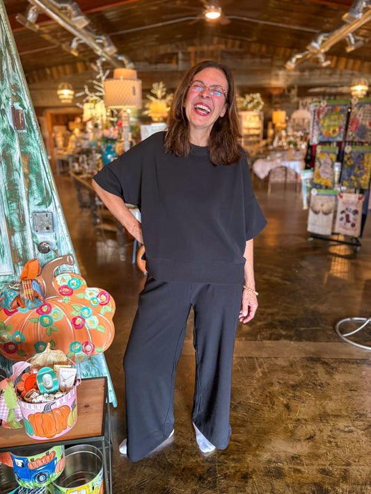 Marcie Ribbed Pants and Top Set (Black)