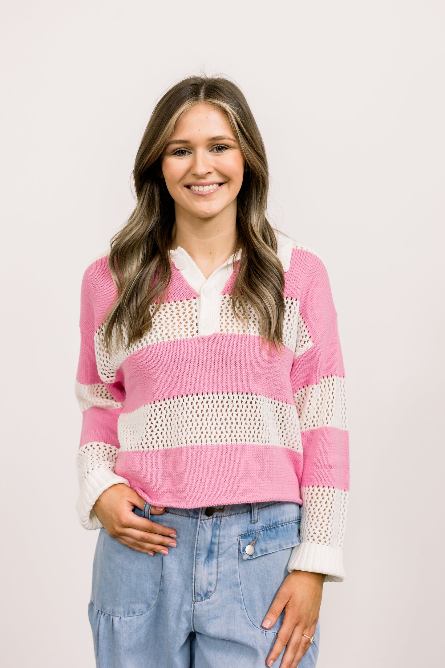 Wide Striped Pink Lightweight Sweater