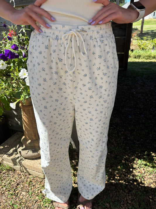 Super-High Waisted Blue and White Floral Jeans