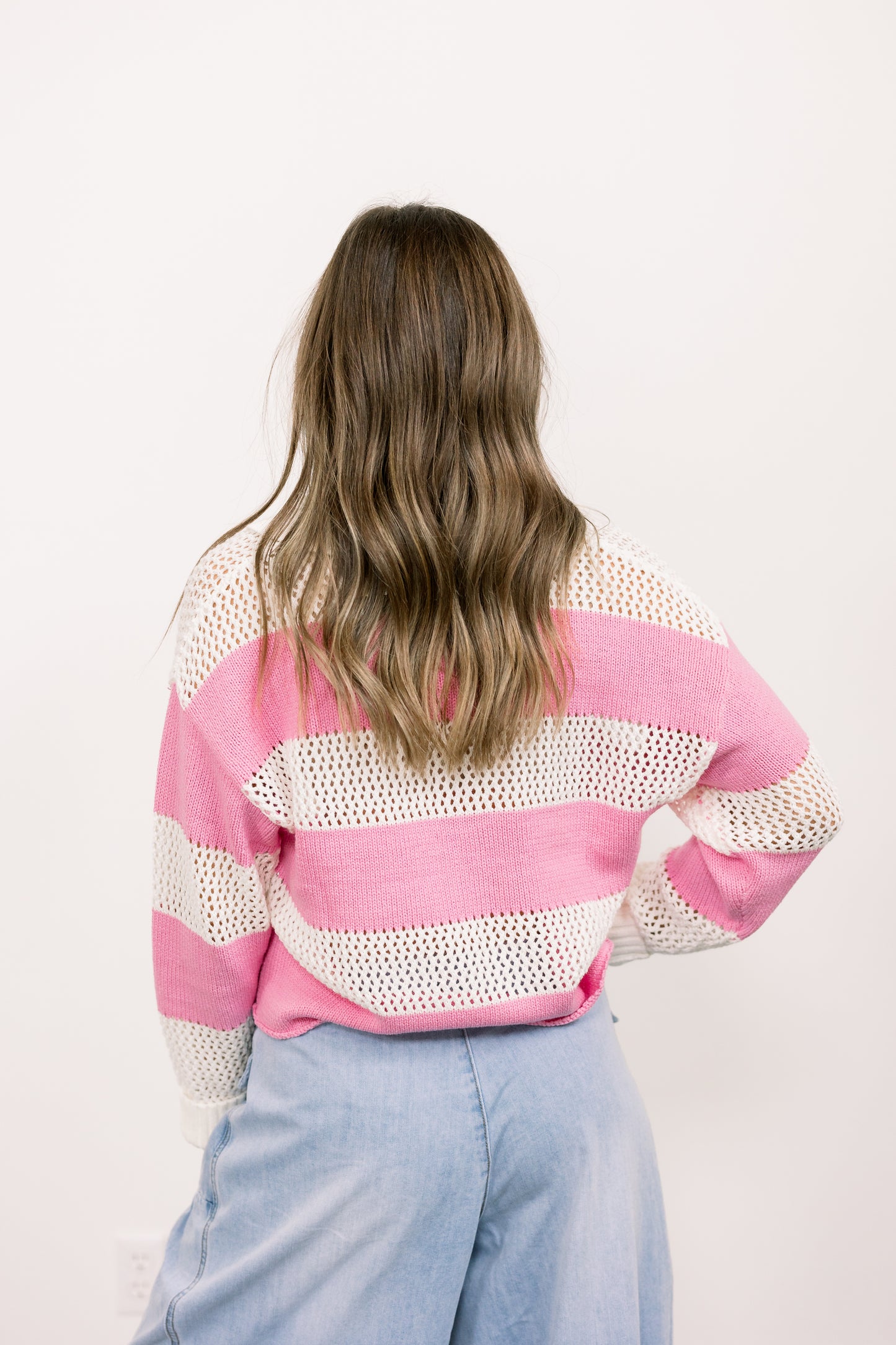 Wide Striped Pink Lightweight Sweater