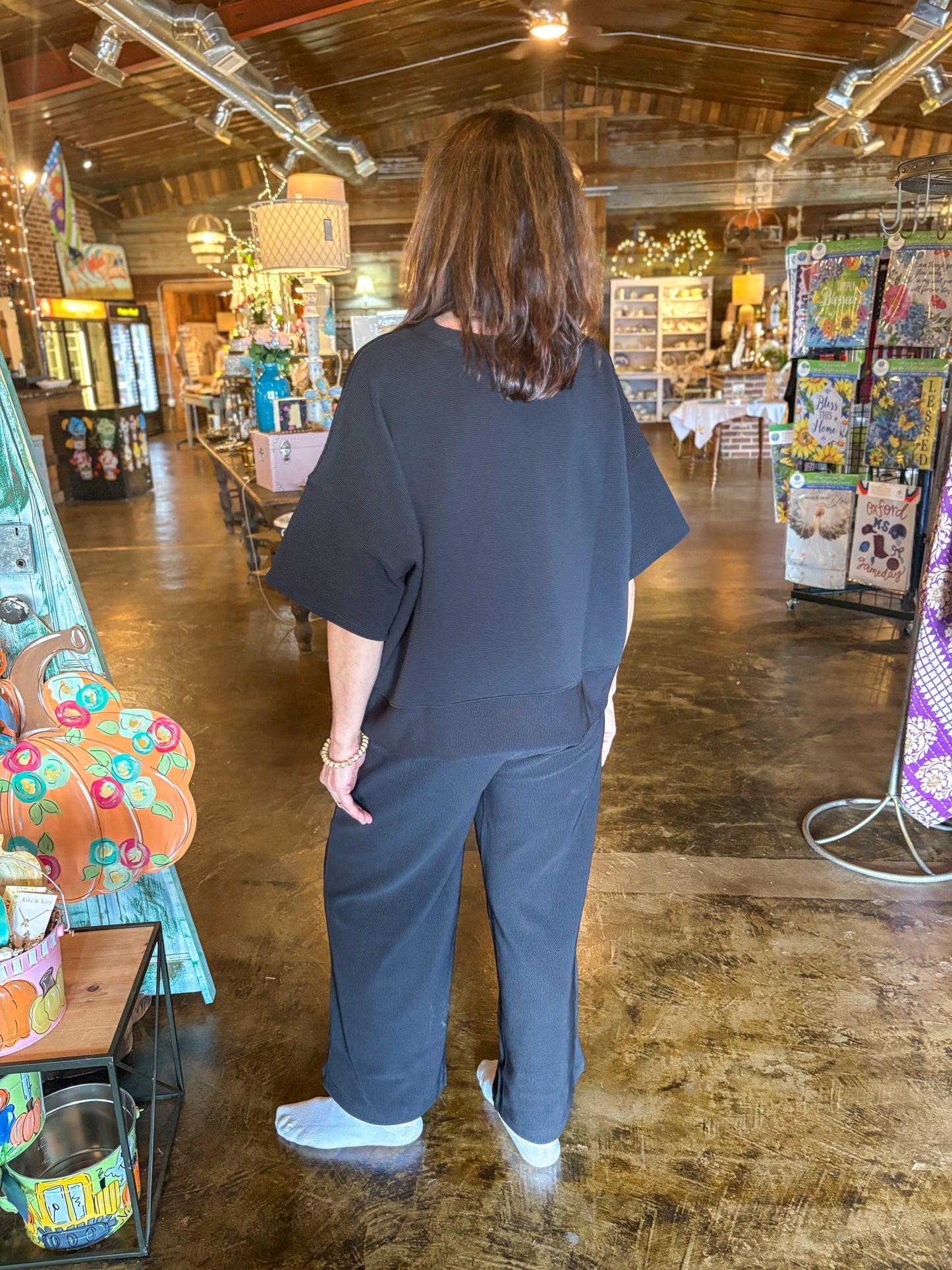 Marcie Ribbed Pants and Top Set (Black)