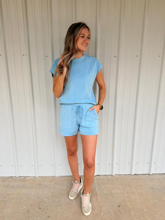 Mally Sleeveless Crewneck Top and Shorts Set (Blue)