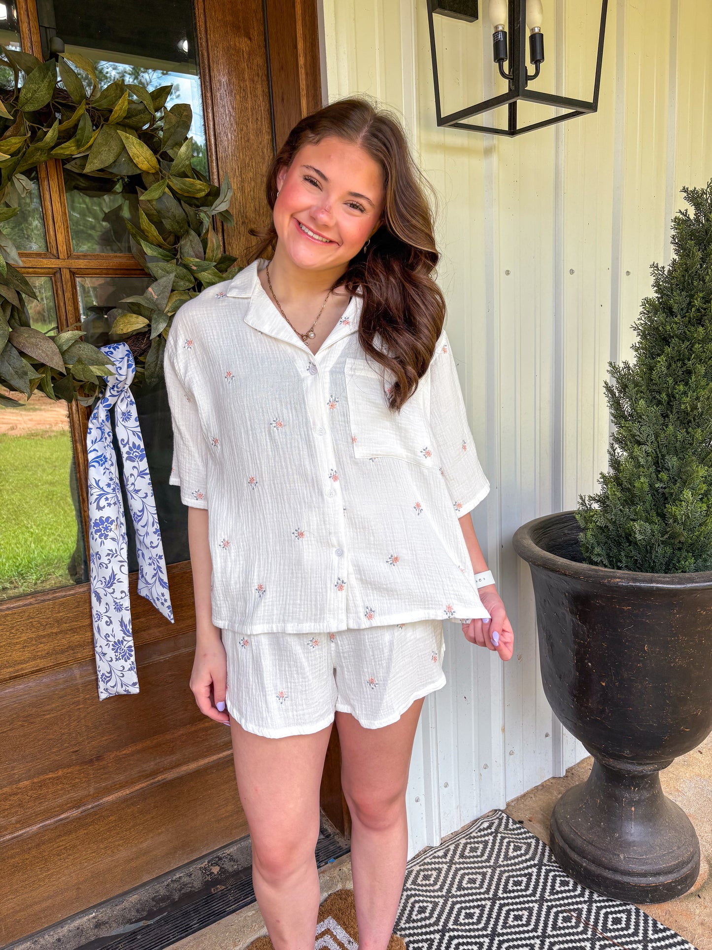 Ella Linen Top and Shorts Set (White)