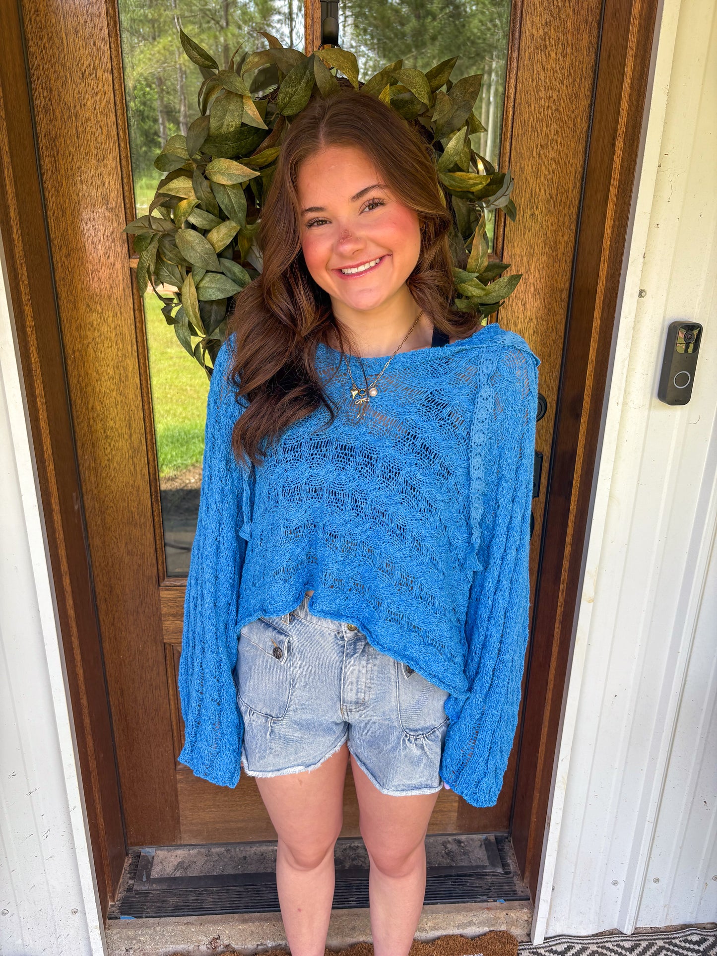 Mally V-Neck Hoodie (Aquamarine Blue)