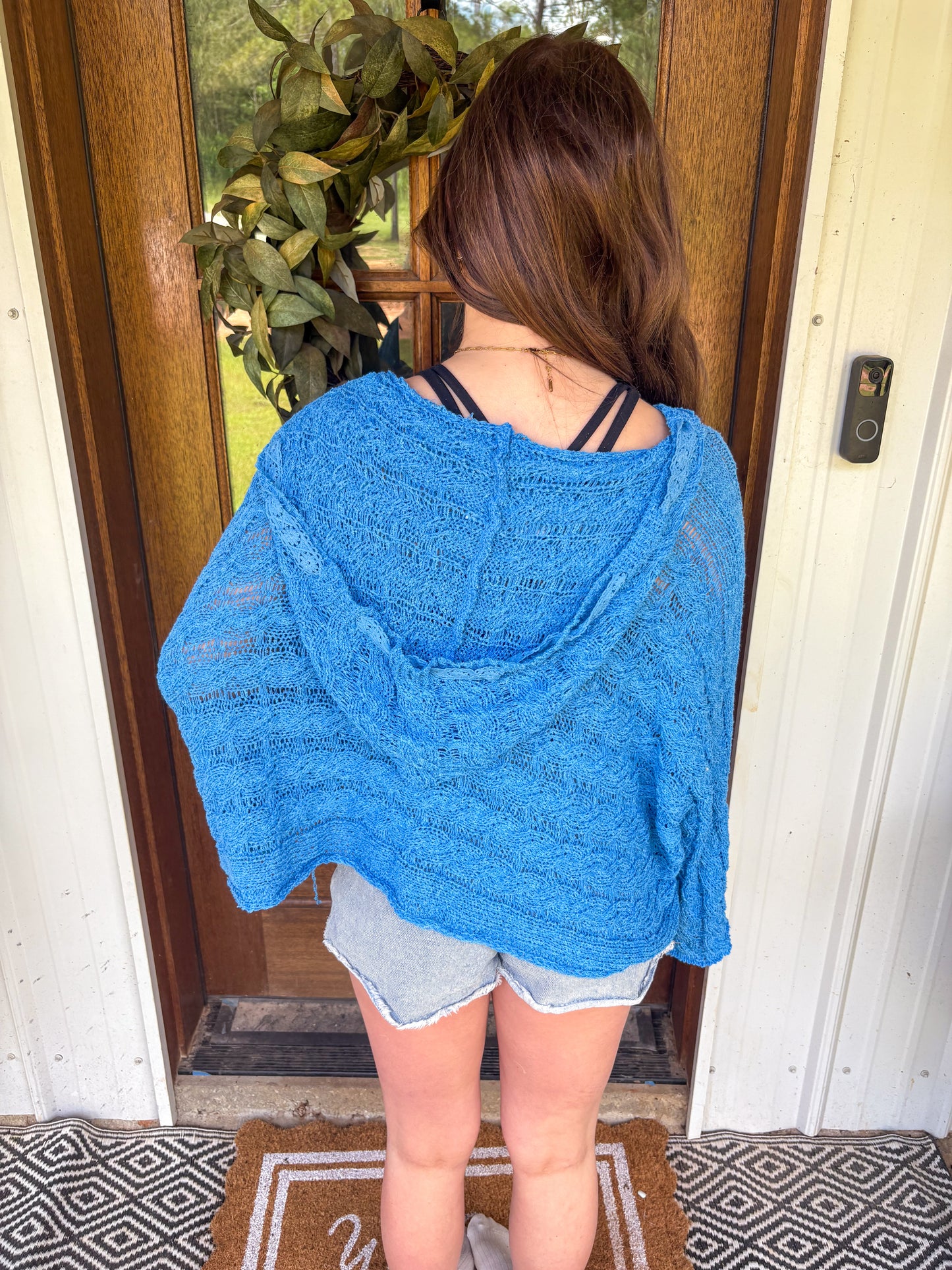 Mally V-Neck Hoodie (Aquamarine Blue)