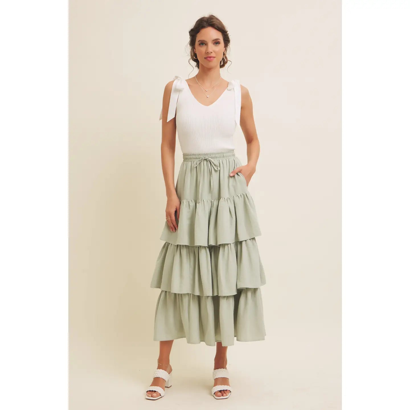 Gracie Shoulder Tie Stretchy Ribbed Sweater Top