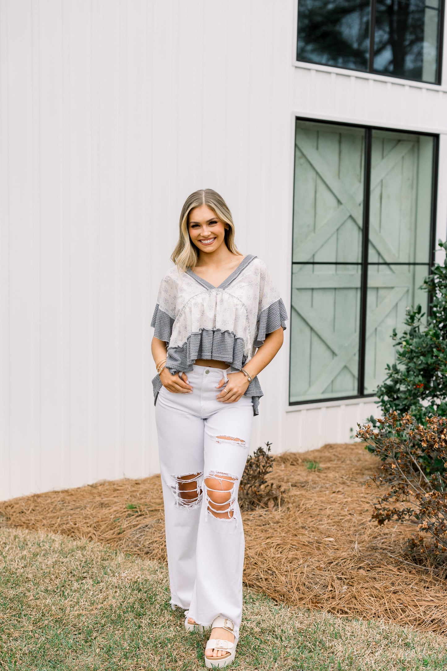 Bella V Neck Top (Charcoal)