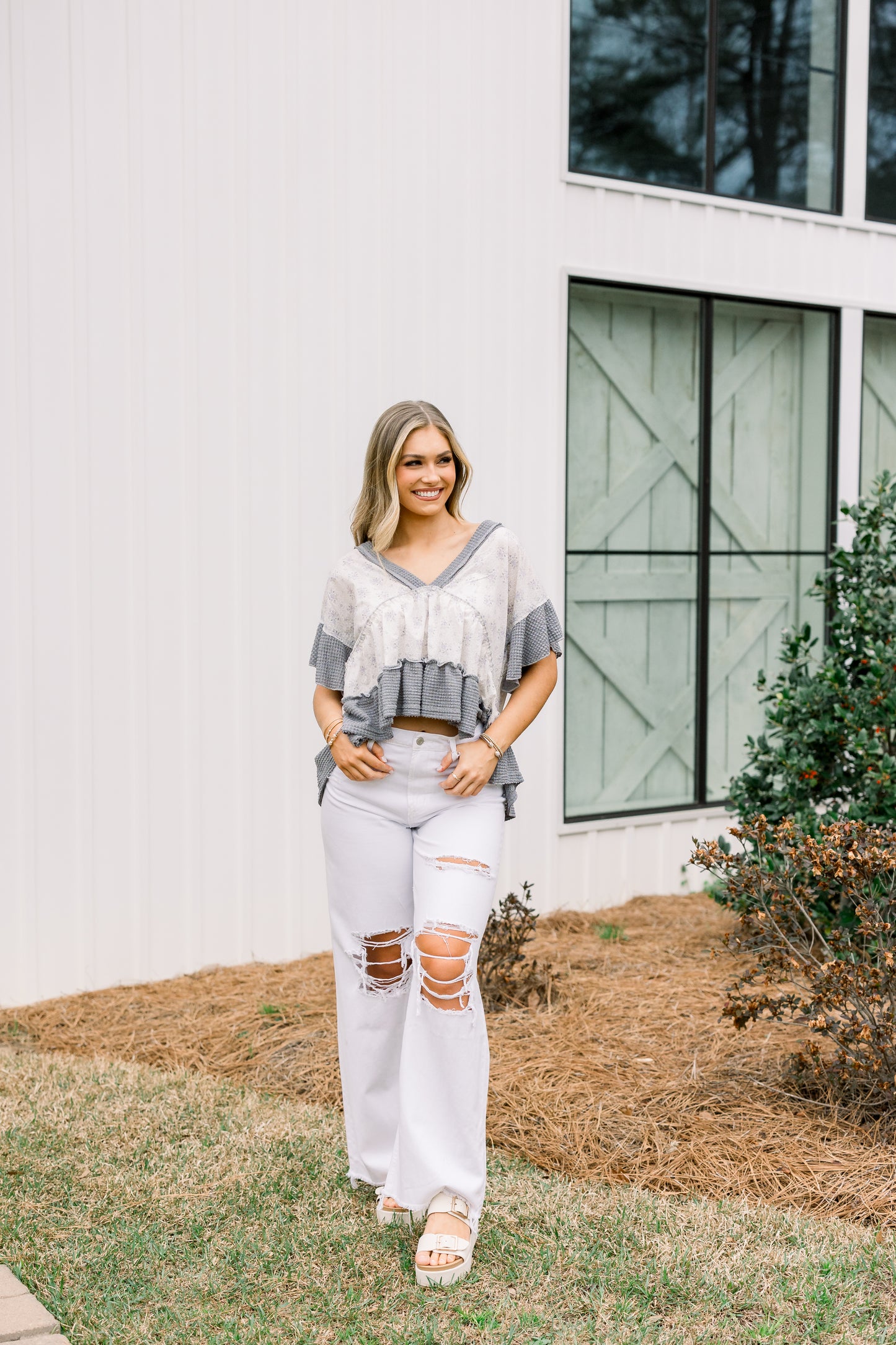 Bella V Neck Top (Charcoal)