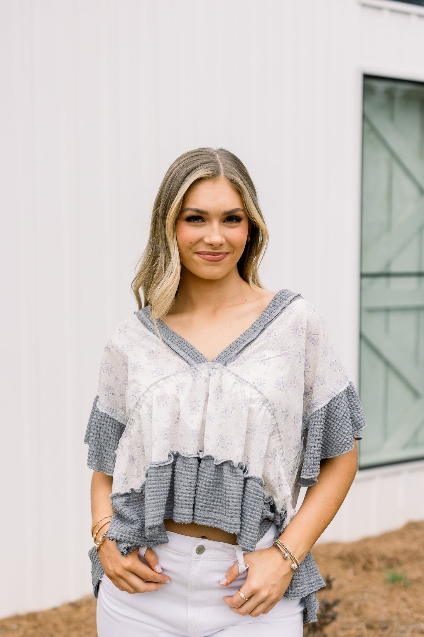 Bella V Neck Top (Charcoal)