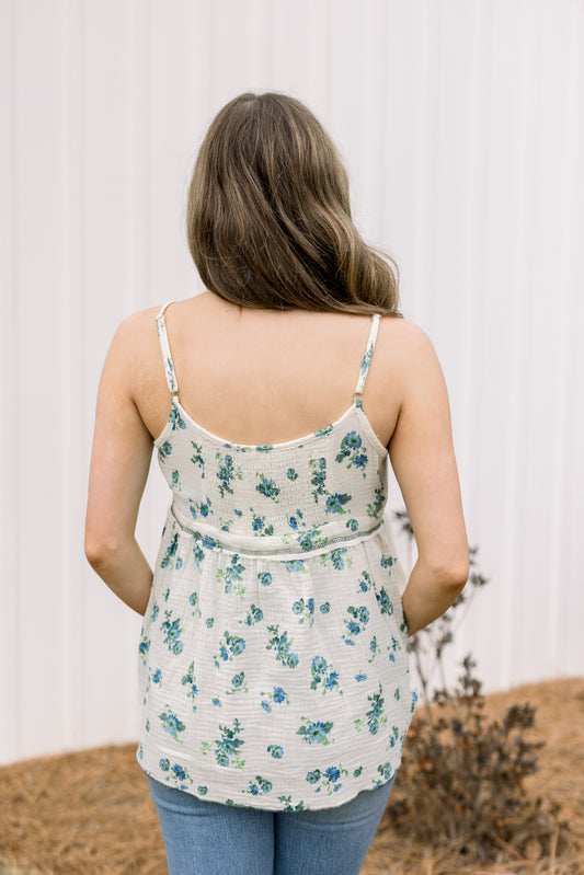 Green Floral V-Neck Top