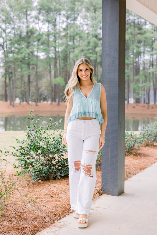 Baby Blue V Neck Top