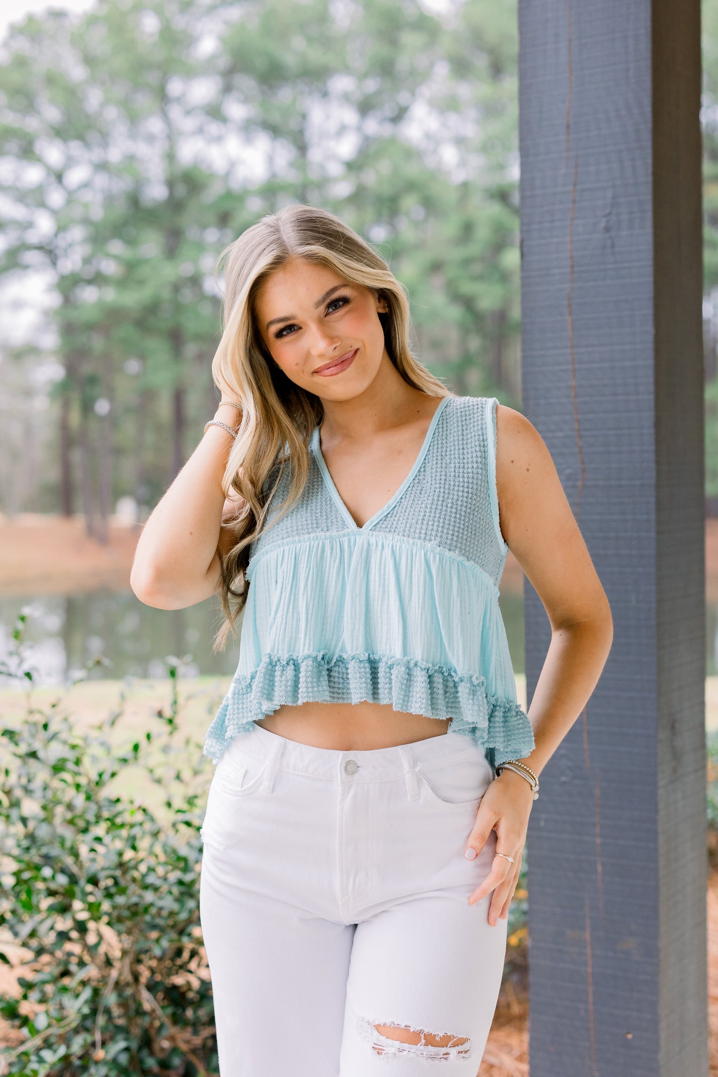 Baby Blue V Neck Top