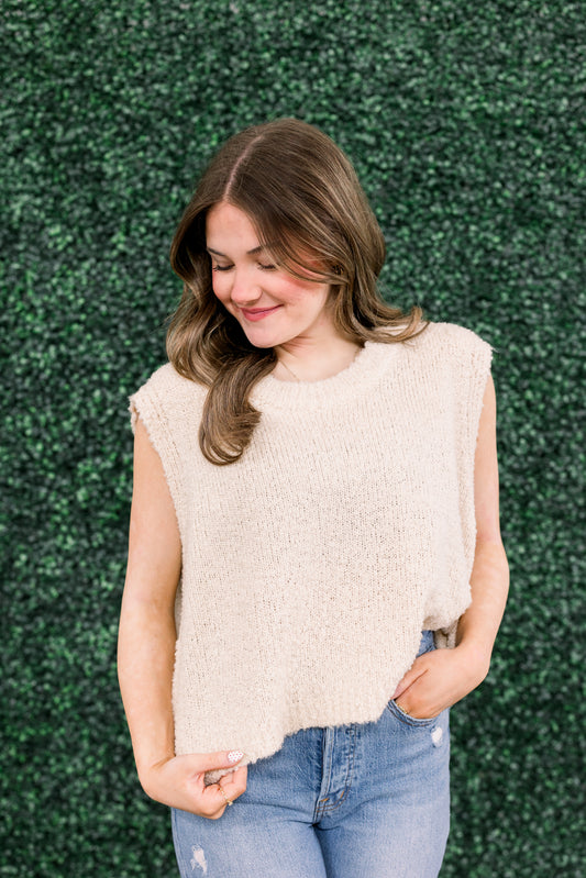 Leanne Sleeveless Round Neck Top (Cream)