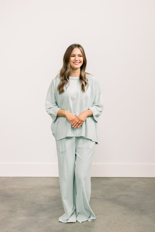 Mineral Wash Terry Knit Pants (Mint Green)