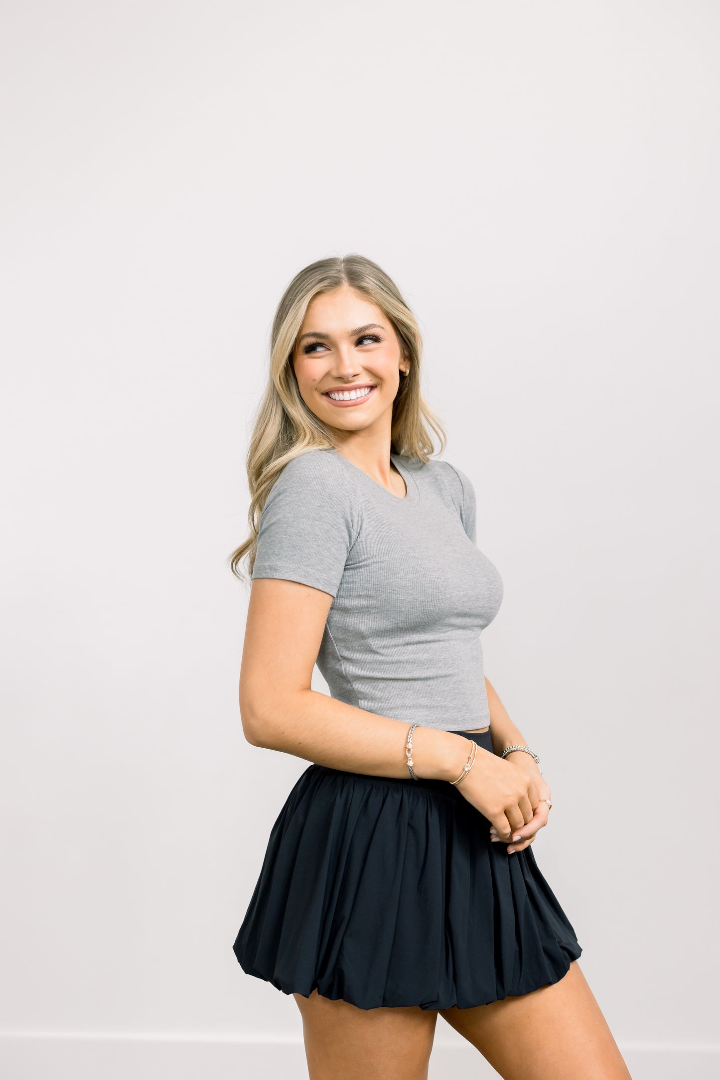 Ribbed Athleisure Baby Tee (Heather Grey)