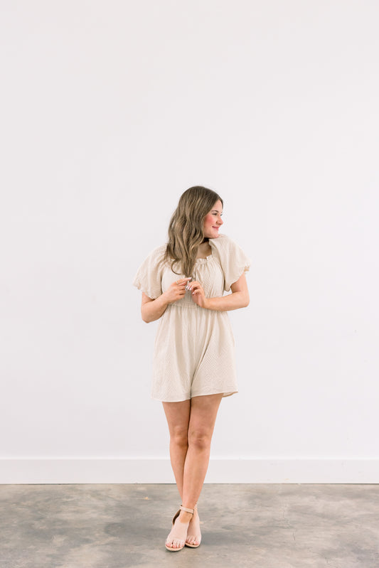 Puff Sleeve Babydoll Romper (Ivory)