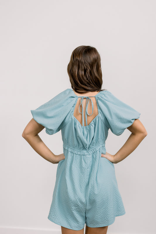 Puff Sleeve Babydoll Romper (Seafoam)
