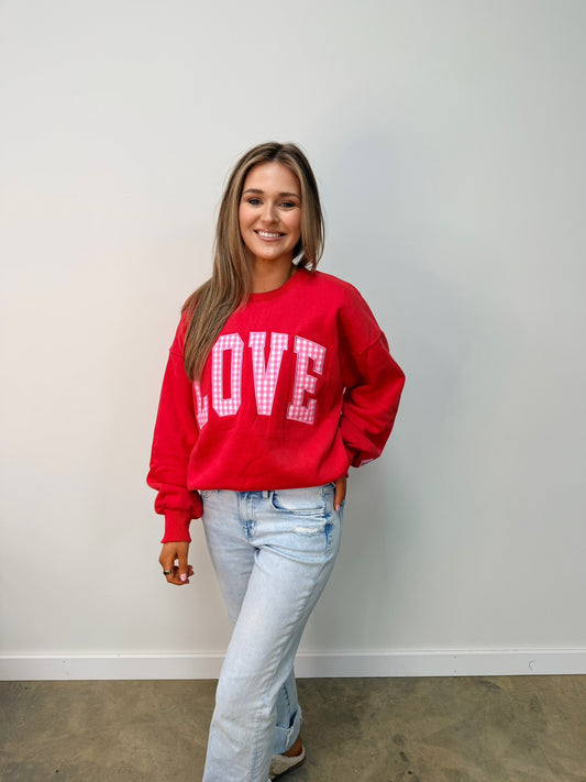 Lulu Mac LOVE Checkered Print Sweatshirt (Pink)