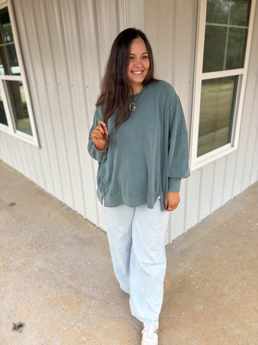 Ella Oversized Long Sleeve Top (Dark Teal)
