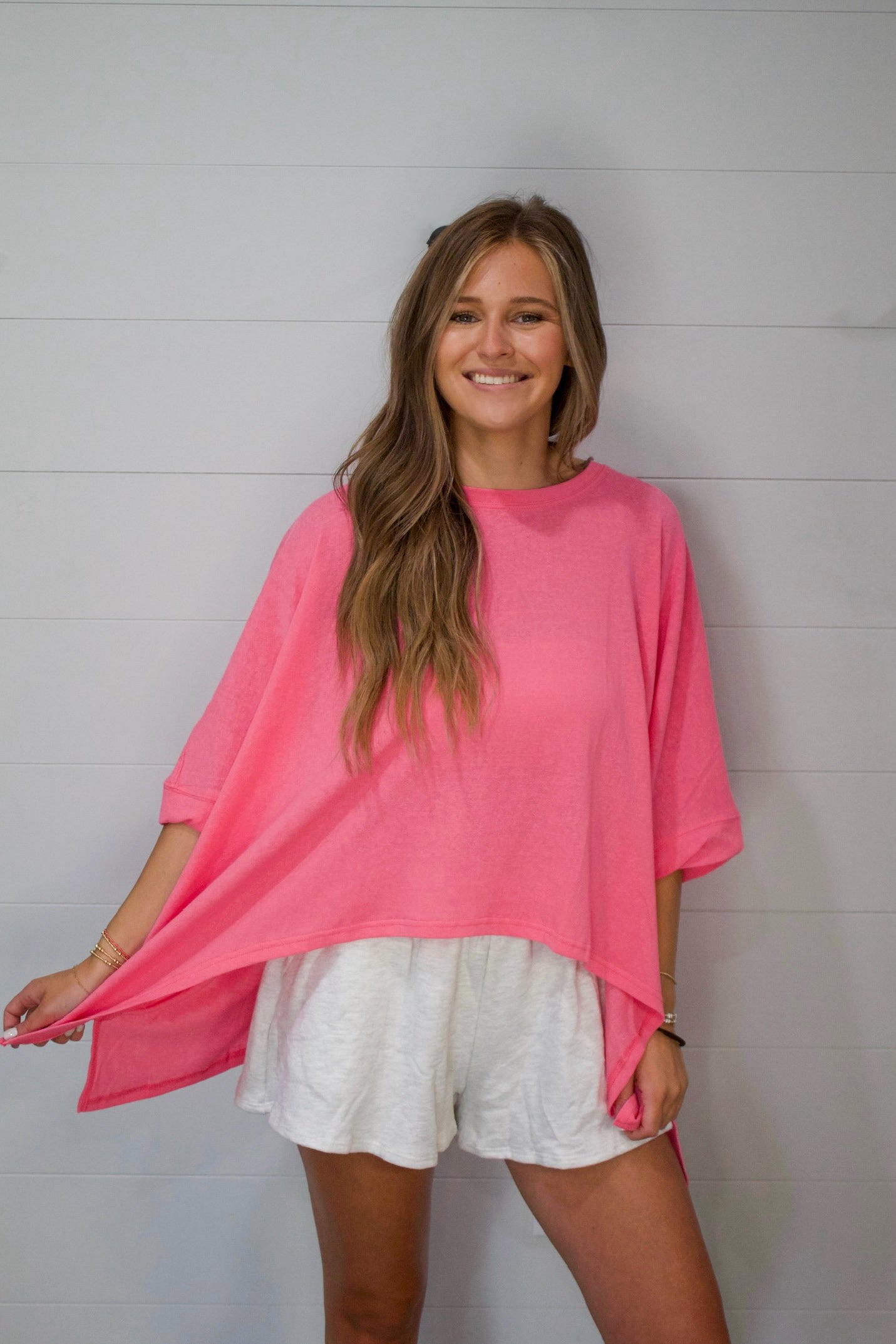 Loose Fit Dolman Solid Color Top (Pink)