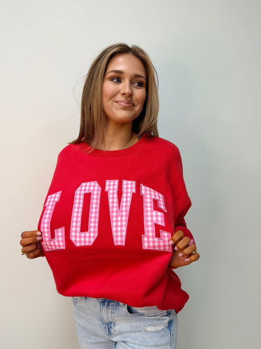 Lulu Mac LOVE Checkered Print Sweatshirt (Pink)