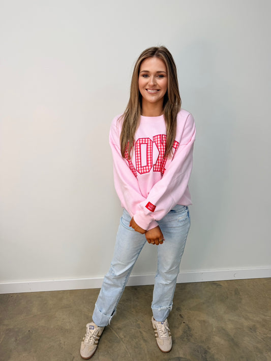 Lulu Mac XOXO Checkered Print Sweatshirt (Pink)