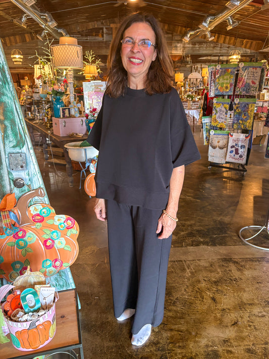 Marcie Ribbed Pants and Top Set (Black)