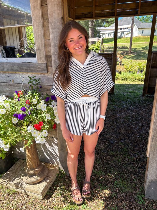 Billie Black/White Striped Set
