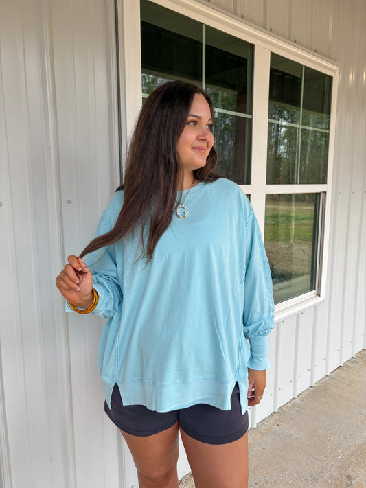 Ella Oversized Long Sleeve Top (Blue)