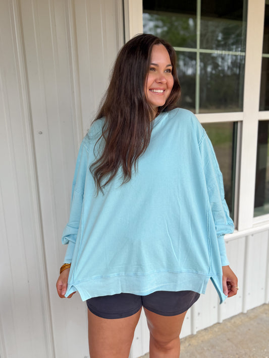 Ella Oversized Long Sleeve Top (Blue)