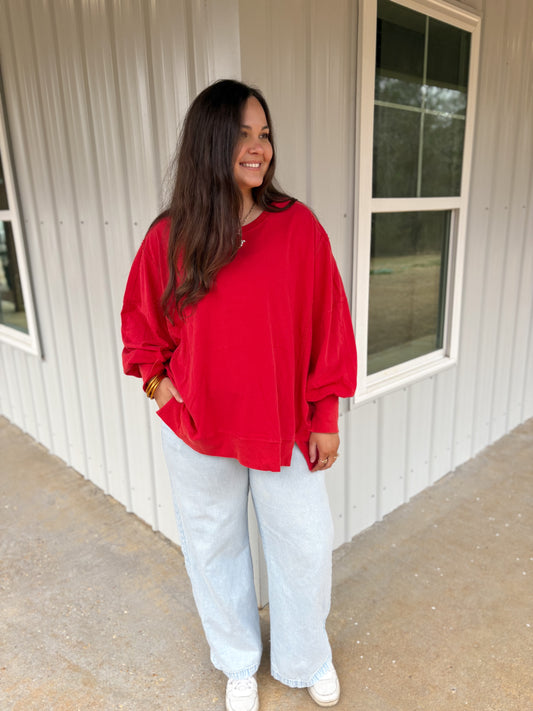 Ella Oversized Long Sleeve Top (Red)