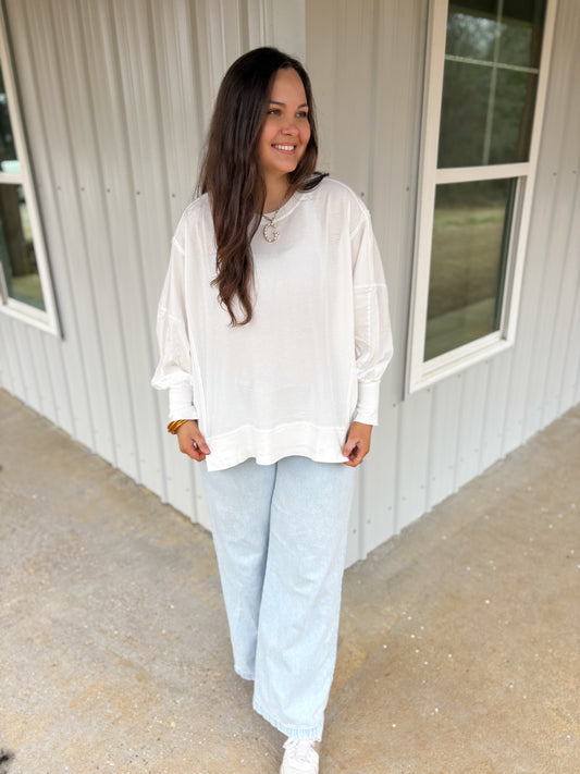 Ella Oversized Long Sleeve Top (White)