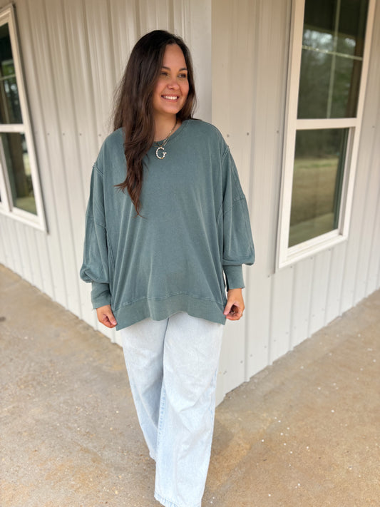 Ella Oversized Long Sleeve Top (Dark Teal)