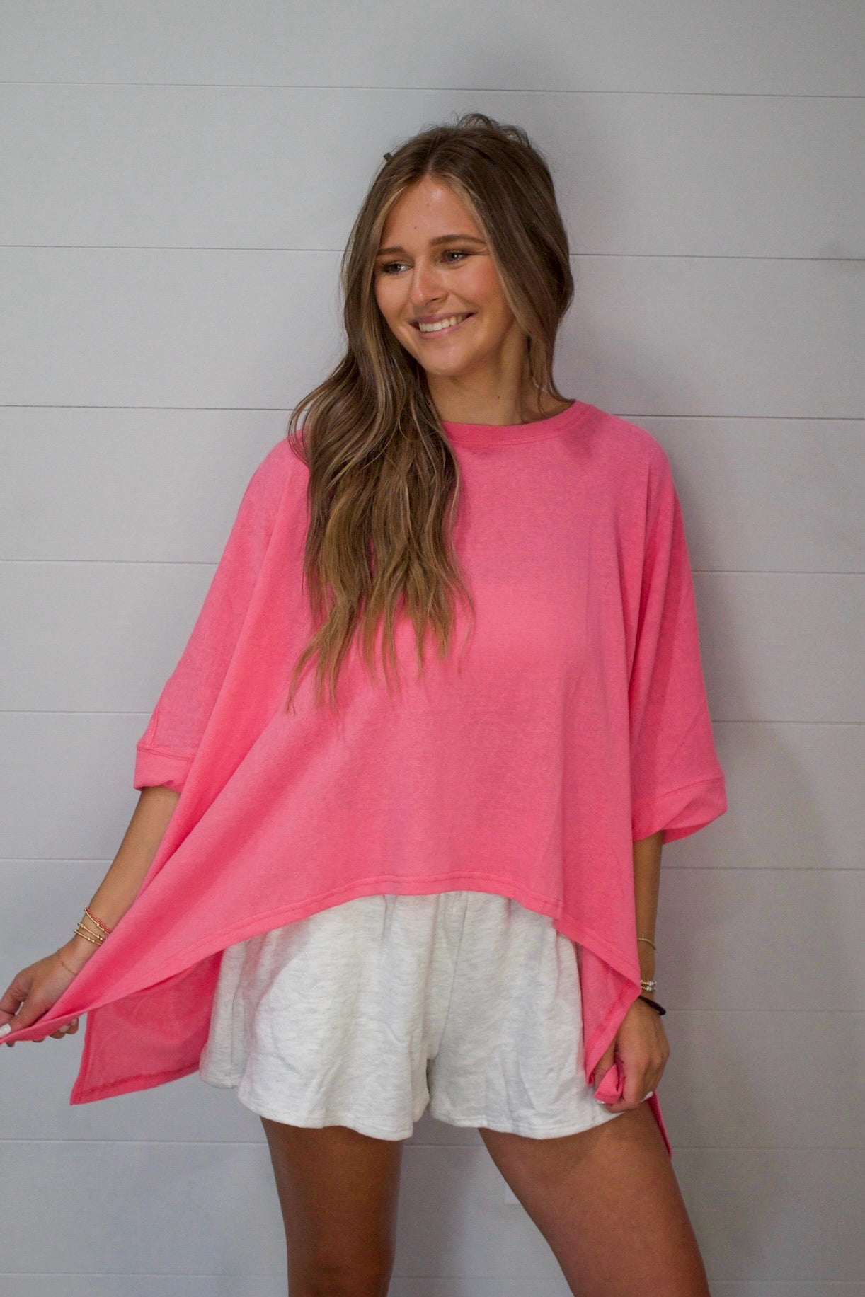 Loose Fit Dolman Solid Color Top (Pink)