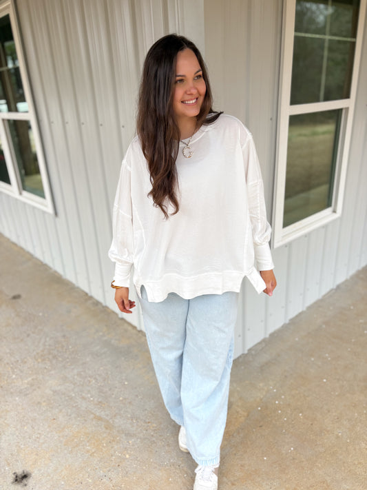 Ella Oversized Long Sleeve Top (White)
