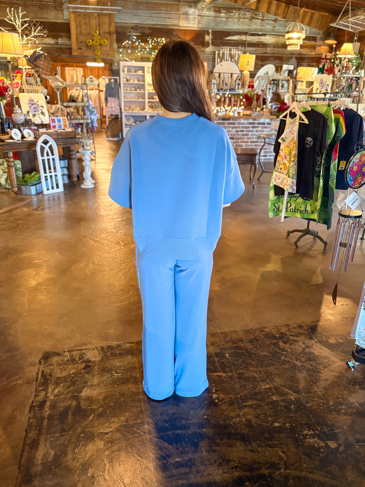 Marcie Ribbed Pants and Top Set (Dusty Blue)