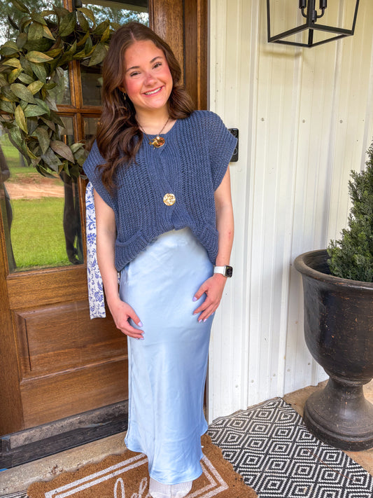 Saylor Satin Skirt (Light Blue)