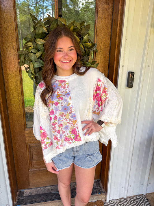 Meredith oversized White/Floral Top